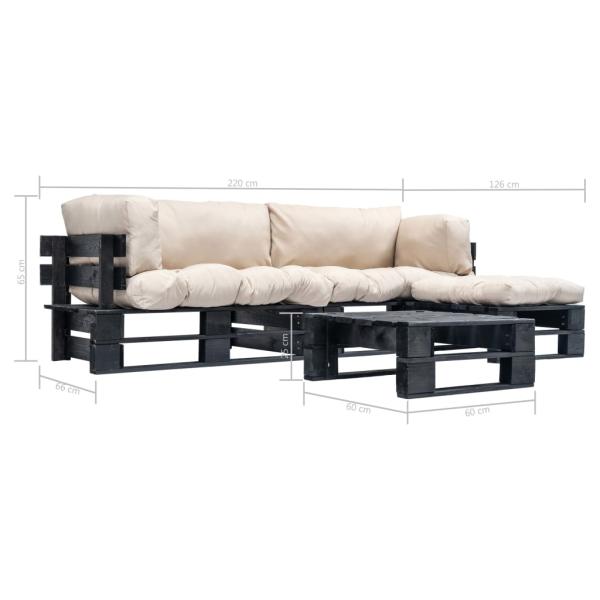 4-tlg. Paletten-Lounge-Set mit Kissen in Sandfarben Holz