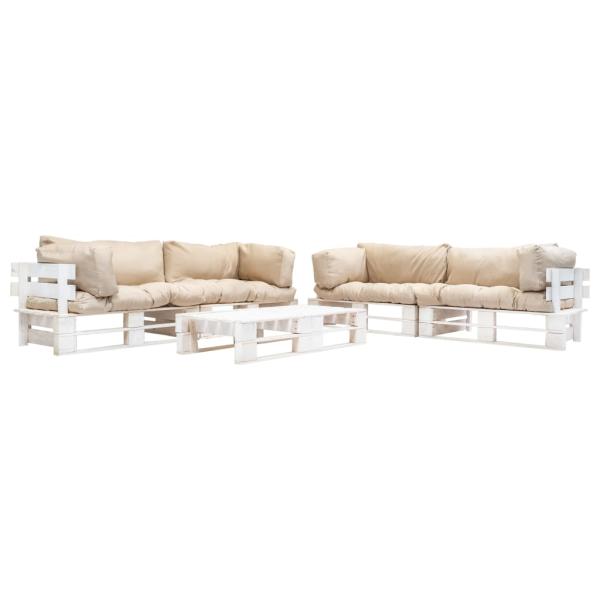 ARDEBO.de - 6-tlg. Paletten-Lounge-Set mit Kissen in Sandfarben Holz