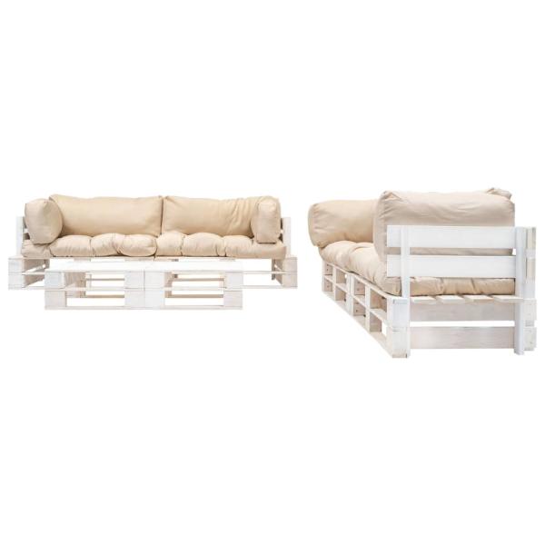 6-tlg. Paletten-Lounge-Set mit Kissen in Sandfarben Holz