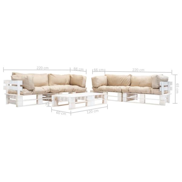6-tlg. Paletten-Lounge-Set mit Kissen in Sandfarben Holz
