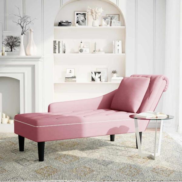 Chaiselongue mit Kissen und Rechter Armlehne Rosa Samt