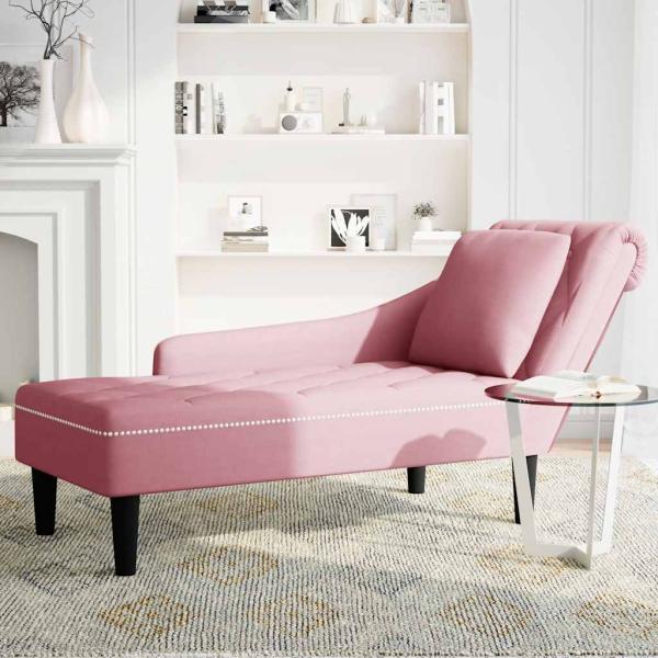 Chaiselongue mit Kissen und Rechter Armlehne Rosa Samt