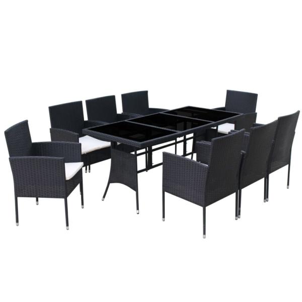 9-tlg. Garten-Essgruppe mit Kissen Poly Rattan Schwarz