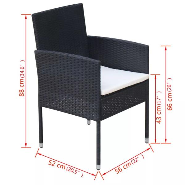 9-tlg. Garten-Essgruppe mit Kissen Poly Rattan Schwarz
