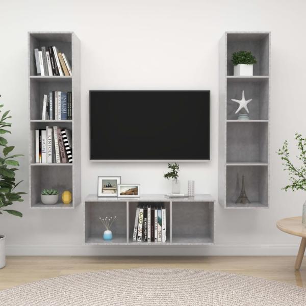 ARDEBO.de - 3-tlg. TV-Schrank-Set Betongrau Holzwerkstoff