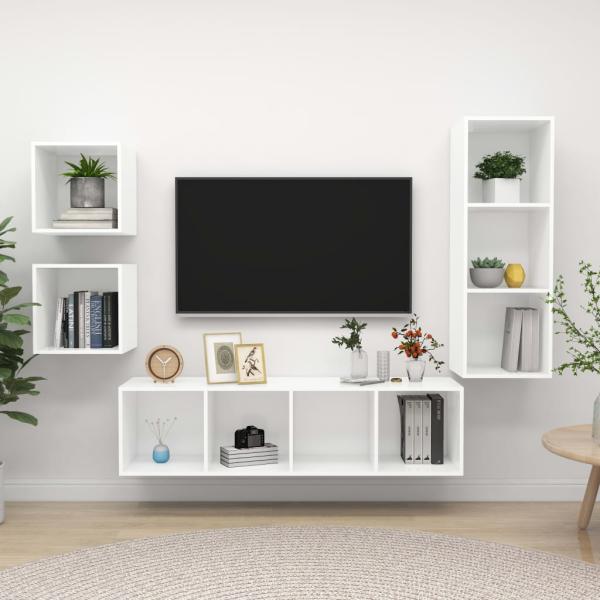 ARDEBO.de - 4-tlg. TV-Schrank-Set Weiß Holzwerkstoff