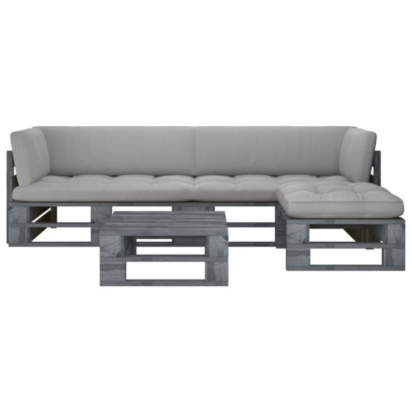 ARDEBO.de - 4-tlg. Paletten-Lounge-Set Grau Imprägniertes Kiefernholz