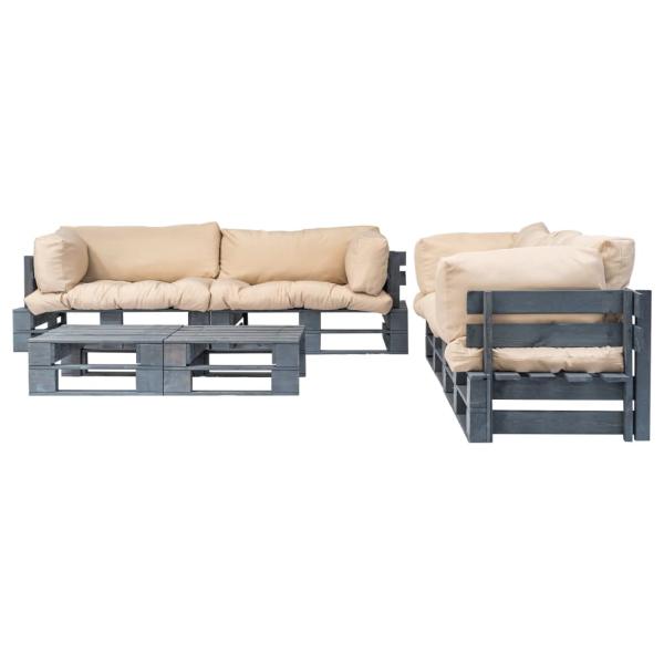 6-tlg. Outdoor-Lounge-Set Paletten Kissen in Sandfarben Holz
