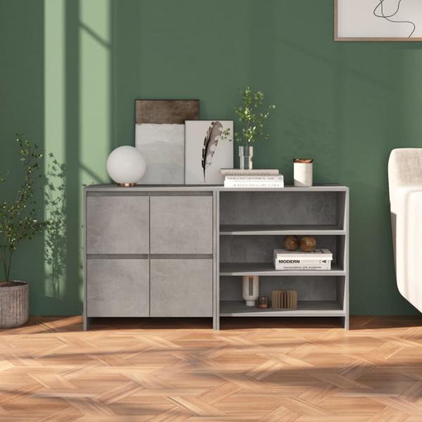 ARDEBO.de - 2-tlg. Sideboard Betongrau Holzwerkstoff