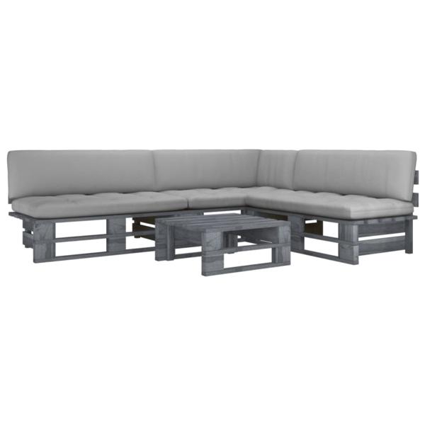 ARDEBO.de - 4-tlg. Paletten-Lounge-Set Grau Imprägniertes Kiefernholz