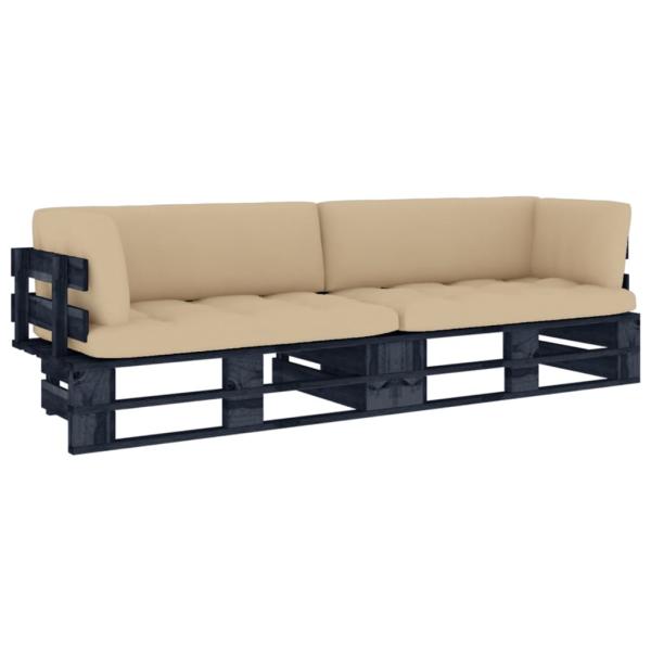 ARDEBO.de - 2-Sitzer-Palettensofa Schwarz Imprägniertes Kiefernholz
