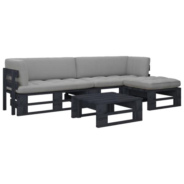 ARDEBO.de - 4-tlg. Paletten-Lounge-Set Schwarz Imprägniertes Kiefernholz