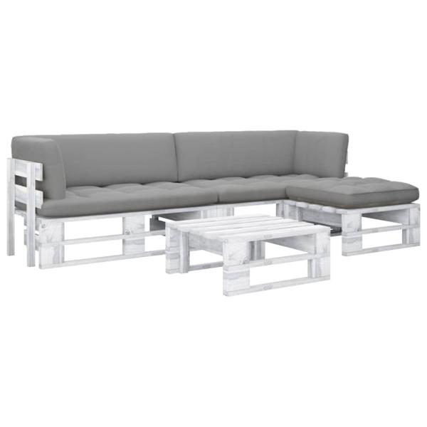 ARDEBO.de - 4-tlg. Paletten-Lounge-Set Weiß Imprägniertes Kiefernholz