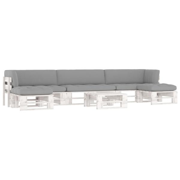 ARDEBO.de - 6-tlg. Paletten-Lounge-Set Weiß Imprägniertes Kiefernholz