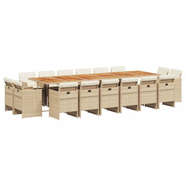 17-tlg. Garten-Essgruppe mit Kissen Beige Poly Rattan