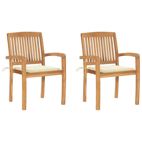 ARDEBO.de - Gartenstühle 2 Stk. mit Cremeweißen Kissen Massivholz Teak