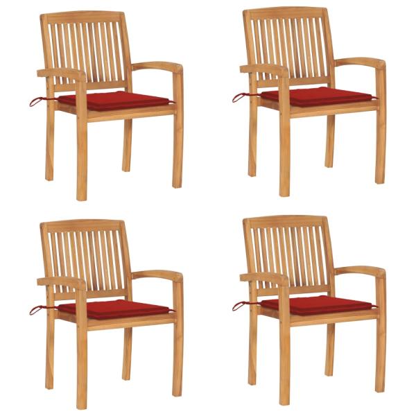 ARDEBO.de - Stapelbare Gartenstühle mit Kissen 4 Stk. Massivholz Teak