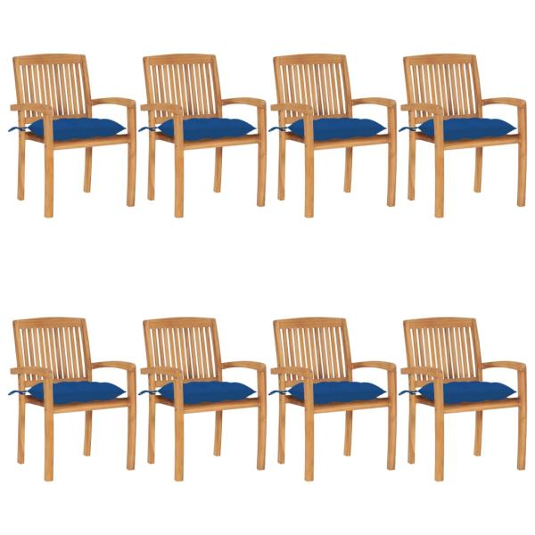 ARDEBO.de - Stapelbare Gartenstühle mit Kissen 8 Stk. Massivholz Teak