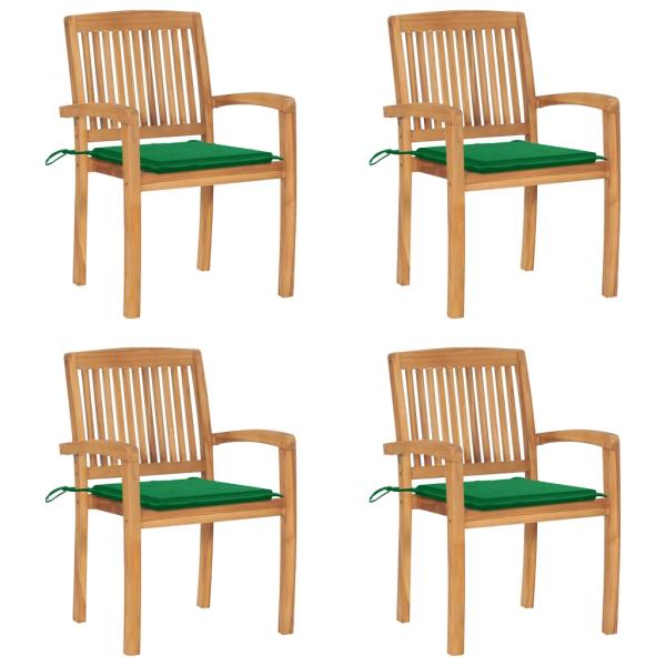 ARDEBO.de - Stapelbare Gartenstühle mit Kissen 4 Stk. Massivholz Teak