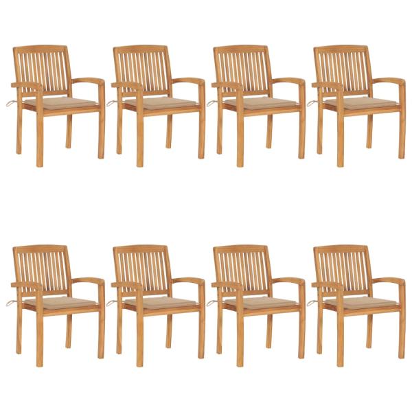 ARDEBO.de - Stapelbare Gartenstühle mit Kissen 8 Stk. Massivholz Teak