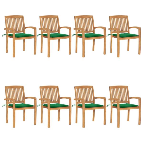 ARDEBO.de - Stapelbare Gartenstühle mit Kissen 8 Stk. Massivholz Teak