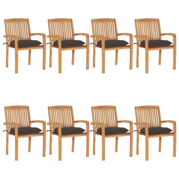 ARDEBO.de - Stapelbare Gartenstühle mit Kissen 8 Stk. Massivholz Teak