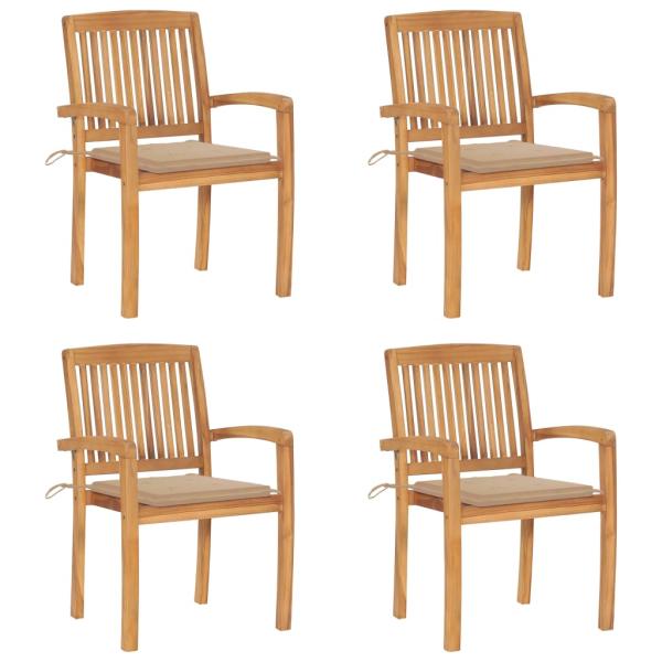 ARDEBO.de - Stapelbare Gartenstühle mit Kissen 4 Stk. Massivholz Teak