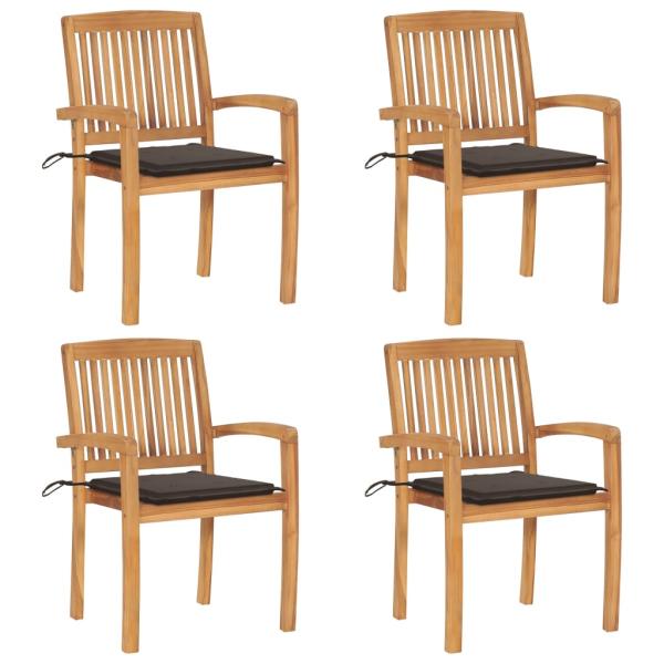 ARDEBO.de - Stapelbare Gartenstühle mit Kissen 4 Stk. Massivholz Teak