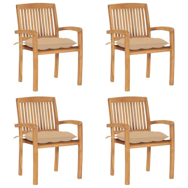 ARDEBO.de - Stapelbare Gartenstühle mit Kissen 4 Stk. Massivholz Teak