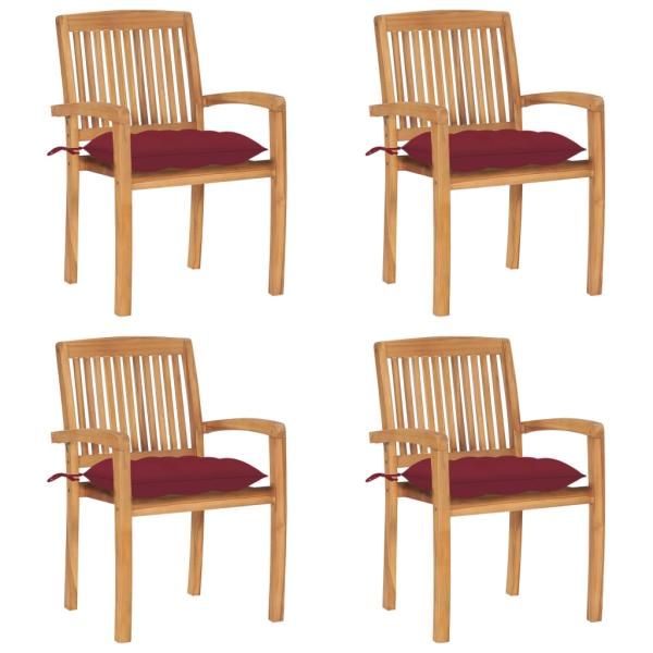 ARDEBO.de - Stapelbare Gartenstühle mit Kissen 4 Stk. Massivholz Teak