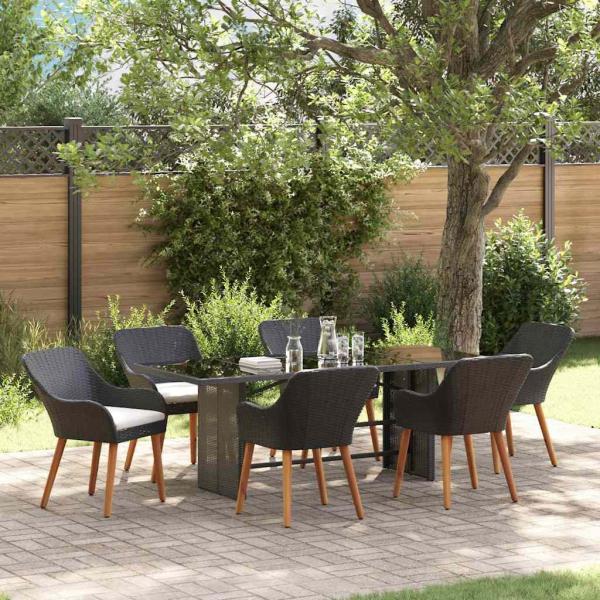 ARDEBO.de - 7-teiliges Garten Essset Schwarz Poly-Rattan
