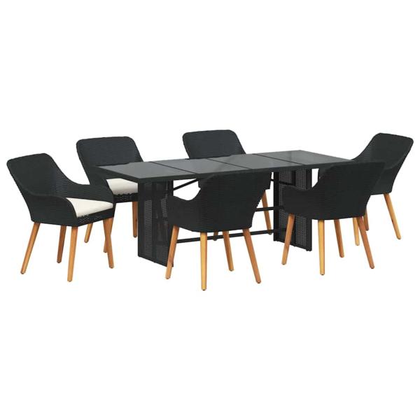7-teiliges Garten Essset Schwarz Poly-Rattan