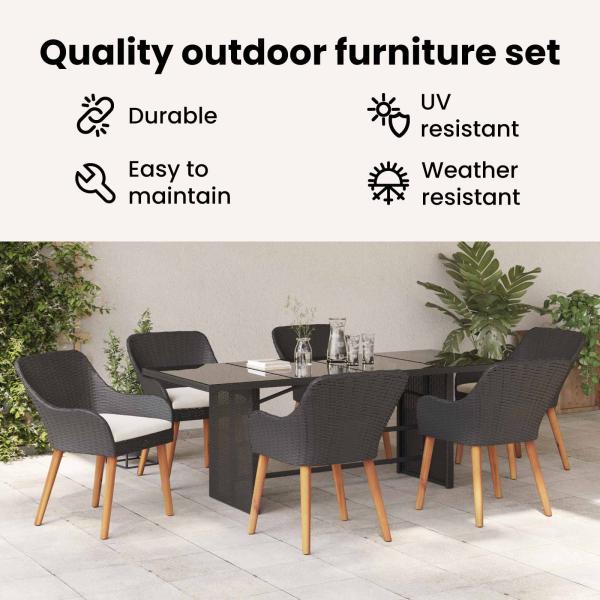 Garten Essgruppe mit Kissen 7 pcs Schwarz Poly-Rattan