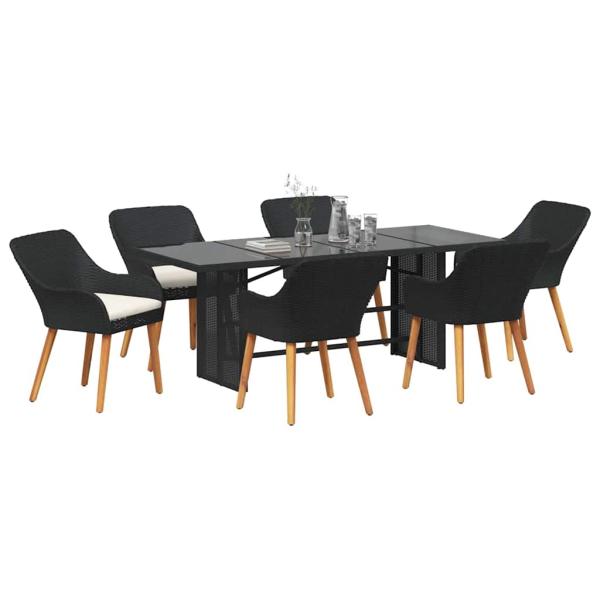 7-teiliges Garten Essset Schwarz Poly-Rattan