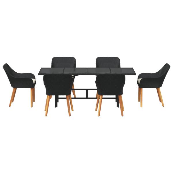 Garten Essgruppe mit Kissen 7 pcs Schwarz Poly-Rattan