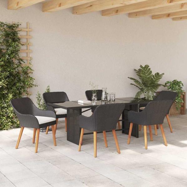 7-teiliges Garten Essset Schwarz Poly-Rattan
