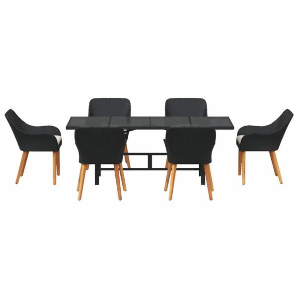 7-teiliges Garten Essset Schwarz Poly-Rattan