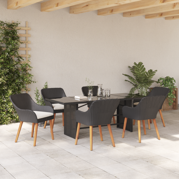 Garten Essgruppe mit Kissen 7 pcs Schwarz Poly-Rattan