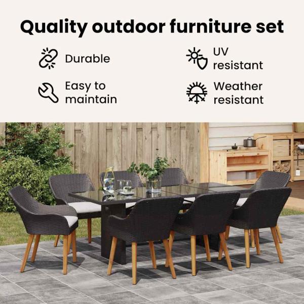 Garten Essgruppe mit Kissen 9 pcs Schwarz Poly-Rattan