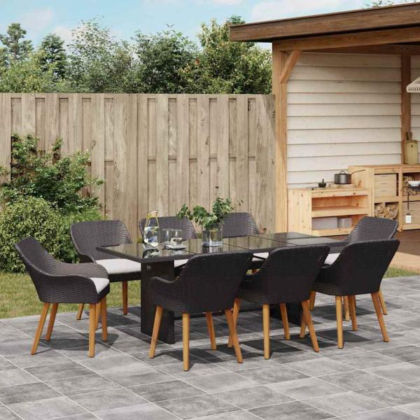 9-teiliges Garten Essset Schwarzes Poly-Rattan