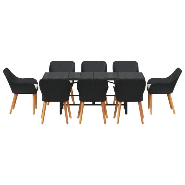 Garten Essgruppe mit Kissen 9 pcs Schwarz Poly-Rattan
