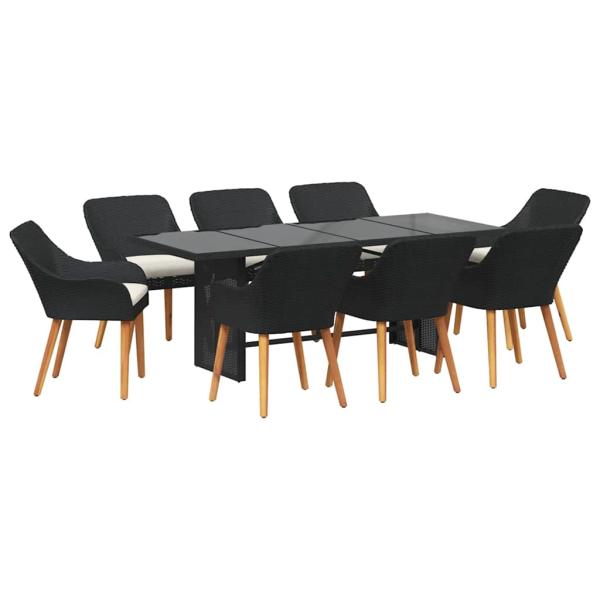 Garten Essgruppe mit Kissen 9 pcs Schwarz Poly-Rattan