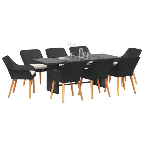 Garten Essgruppe mit Kissen 9 pcs Schwarz Poly-Rattan