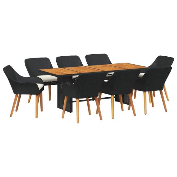 9-teiliges Garten Esstisch Set Schwarzes Poly Rattan