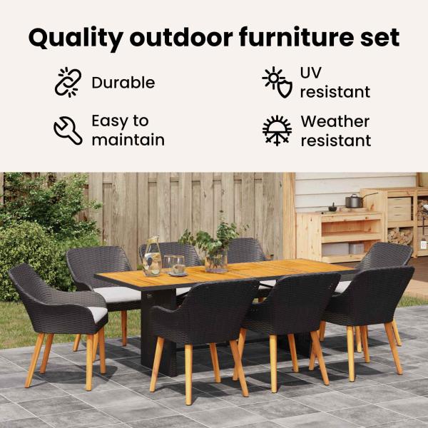 Garten Essgruppe mit Kissen 9 pcs Schwarz Poly-Rattan