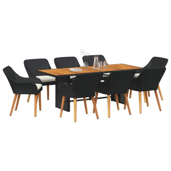 Garten Essgruppe mit Kissen 9 pcs Schwarz Poly-Rattan
