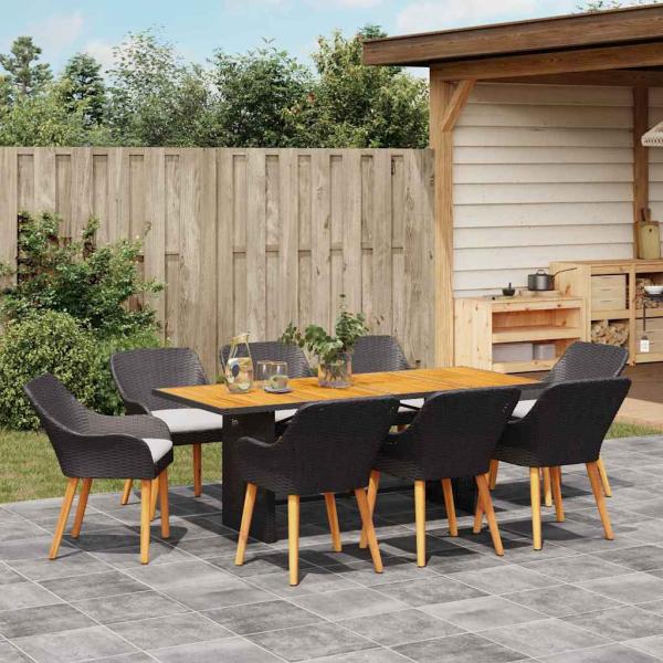 9-teiliges Garten Esstisch Set Schwarzes Poly Rattan