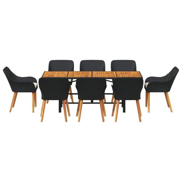 9-teiliges Garten Esstisch Set Schwarzes Poly Rattan