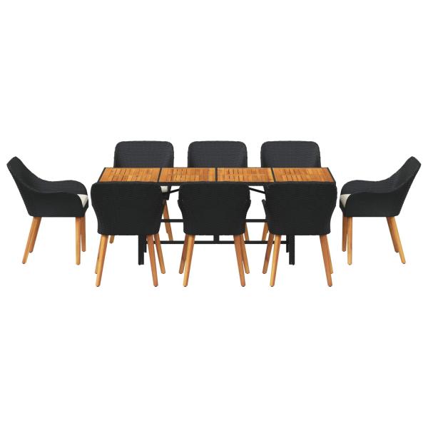 Garten Essgruppe mit Kissen 9 pcs Schwarz Poly-Rattan