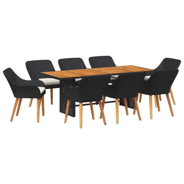 Garten Essgruppe mit Kissen 9 pcs Schwarz Poly-Rattan